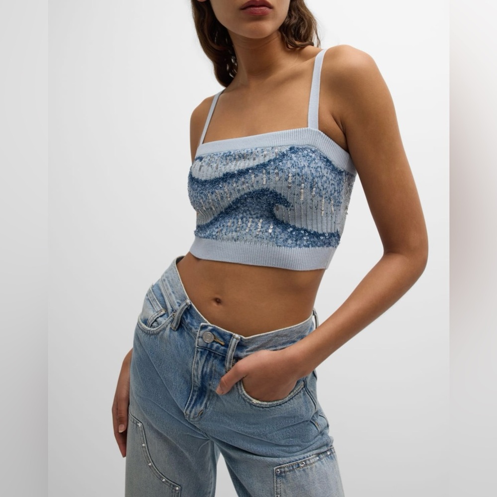 Amiri
Wavey Embellished Knit Bandeau Top size medium